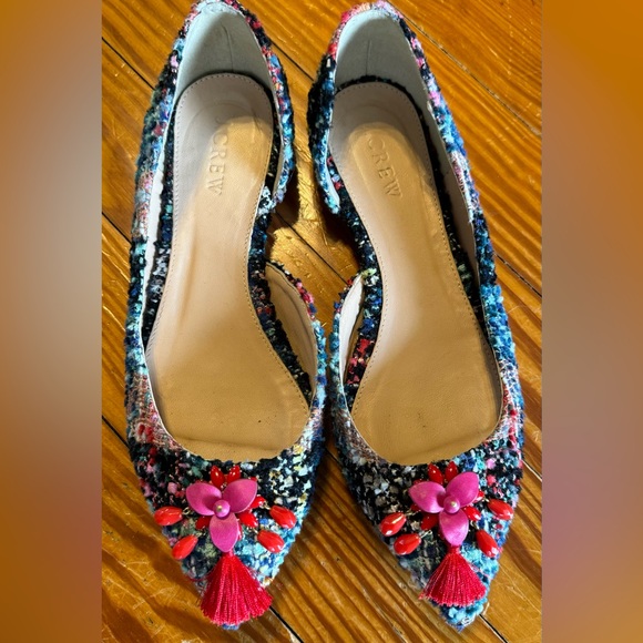J. Crew Shoes - J Crew Audrey Pointed Toe Embellished Tweed Flats- Size 6